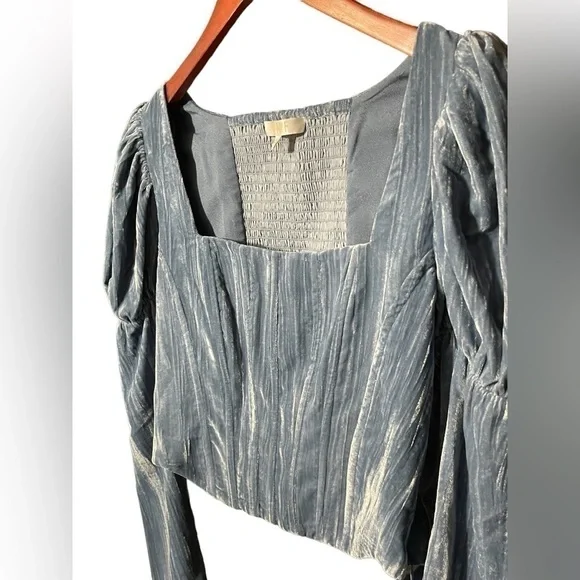 Wayf Velvet Bustier Corset Top Juliet Sleeves in Color Slate Womens Size Medium - Picture 12 of 16